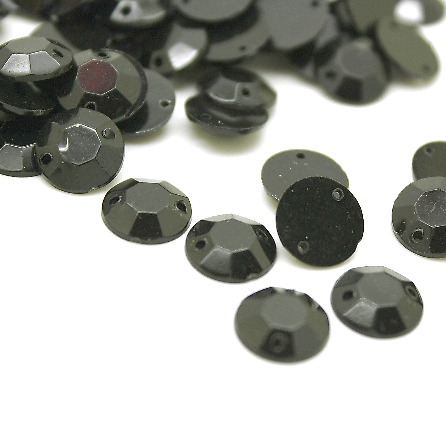 PACK OF 50 - ROUND 10mm BLACK  FLAT RHINESTONES - sarahi.NYC