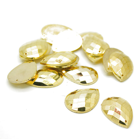 PACK OF 10 - GOLD TEARDROP 25 mm RHINESTONE GEMS - sarahi.NYC