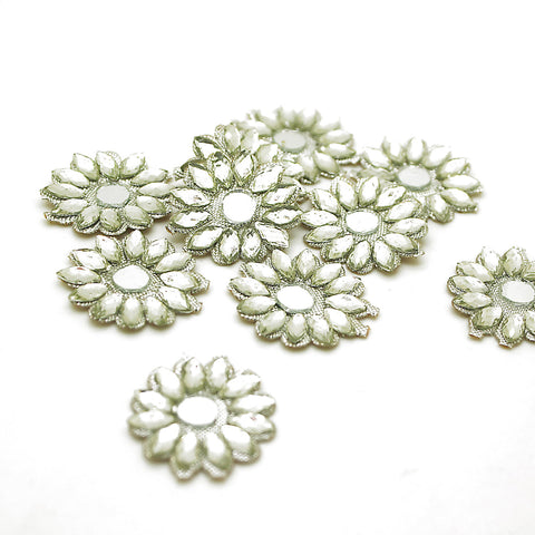 SILVER MIRROR FLOWER  MOTIFS - Pack of 10 - sarahi.NYC