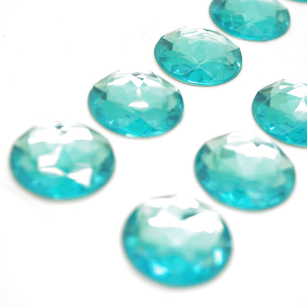 PACK OF 10 - ROUND 20mm TURQUOISE FLAT RHINESTONES - sarahi.NYC