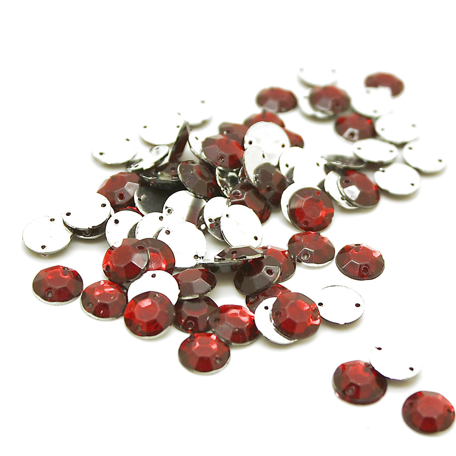 PACK OF 50 - ROUND 10mm MAROON FLAT RHINESTONES - sarahi.NYC