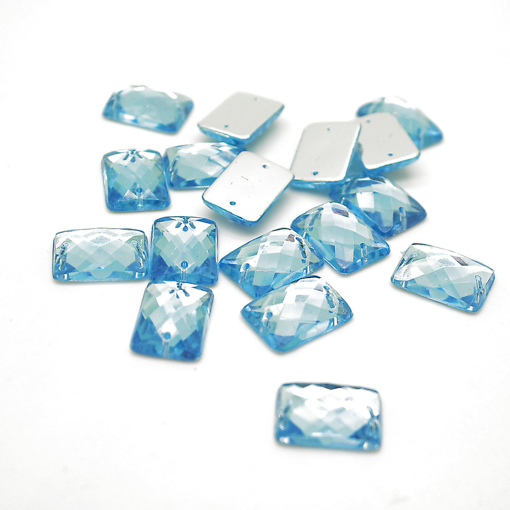 PACK OF 10 - 18mm RECTANGLE BLUE FLAT RHINESTONES - sarahi.NYC