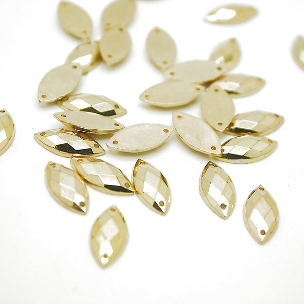 PACK OF 50 - 15mm GOLD HORSE EYE FLAT RHINESTONES - sarahi.NYC