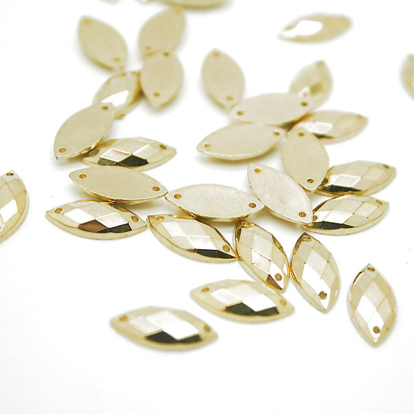 PACK OF 50 - 15mm GOLD HORSE EYE FLAT RHINESTONES - sarahi.NYC