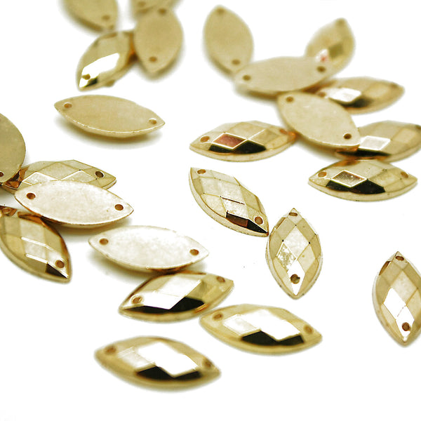 PACK OF 50 - 15mm GOLD HORSE EYE FLAT RHINESTONES - sarahi.NYC