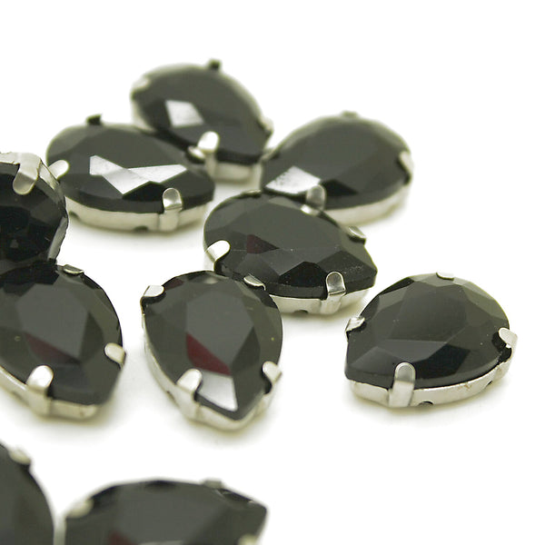 PACK OF 10 - 17mm BLACK TEARDROP RHINESTONES - sarahi.NYC