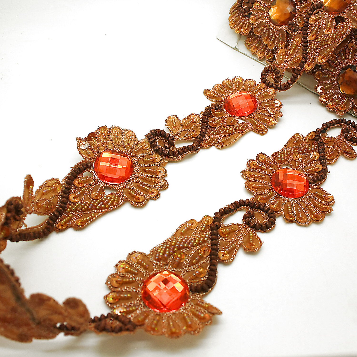 ORANGE FLOAL RHINESTONE TRIM - sarahi.NYC