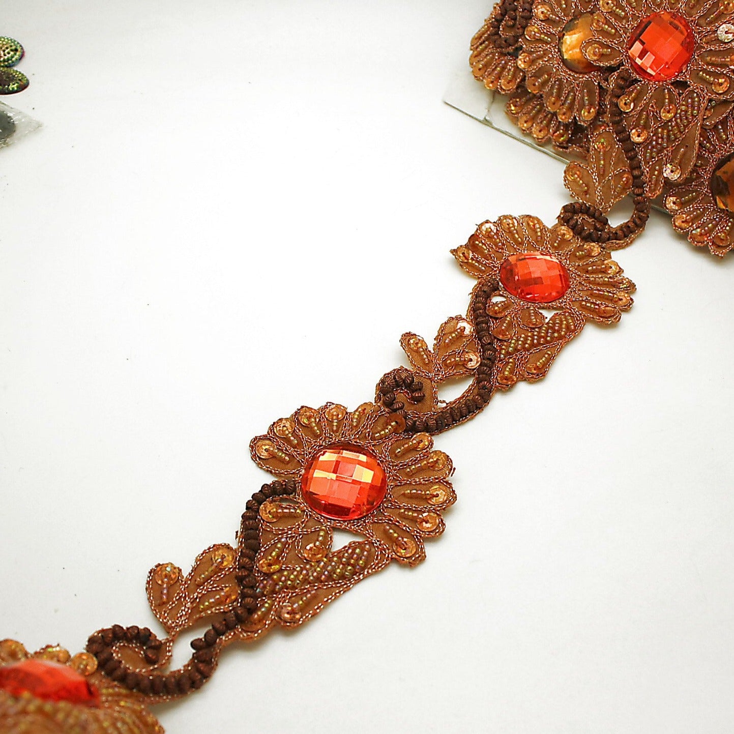 ORANGE FLOAL RHINESTONE TRIM - sarahi.NYC