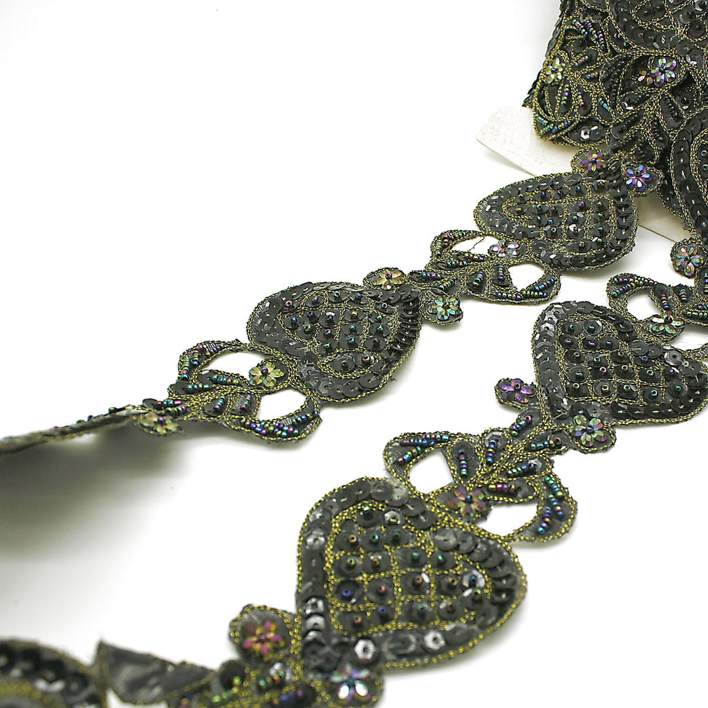 BLACK GOLD SEQUIN HEART BEADED TRIM - sarahi.NYC