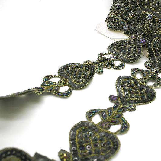 BLACK GOLD SEQUIN HEART BEADED TRIM - sarahi.NYC