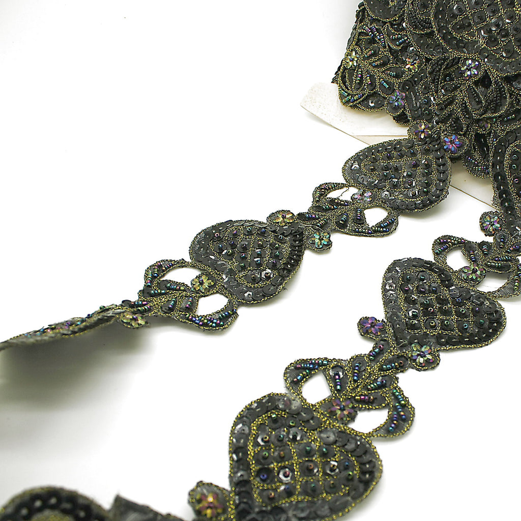 BLACK GOLD SEQUIN HEART BEADED TRIM - sarahi.NYC