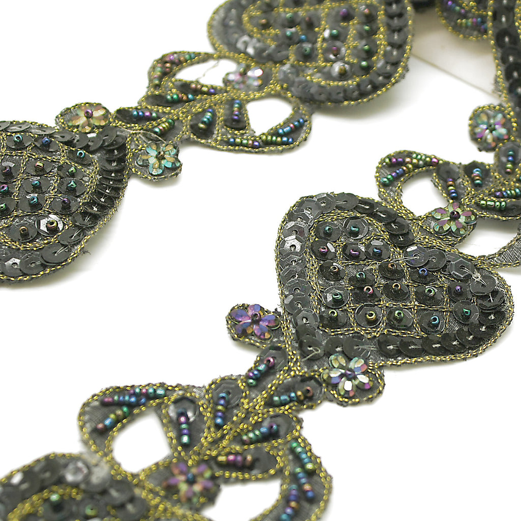 BLACK GOLD SEQUIN HEART BEADED TRIM - sarahi.NYC