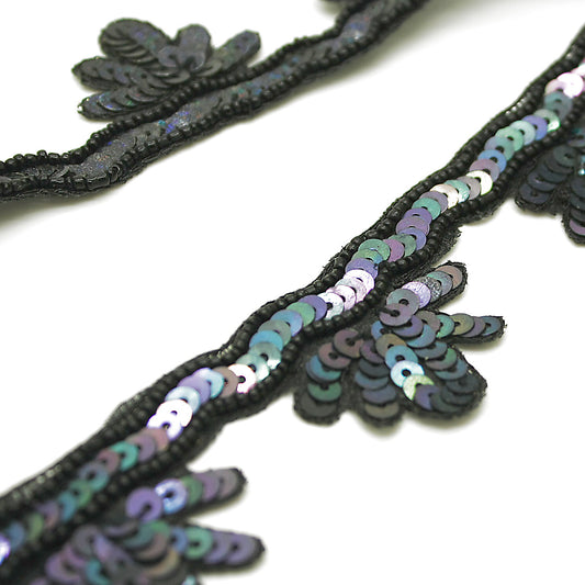BLACK FLORAL EDGING BEADED TRIM - sarahi.NYC