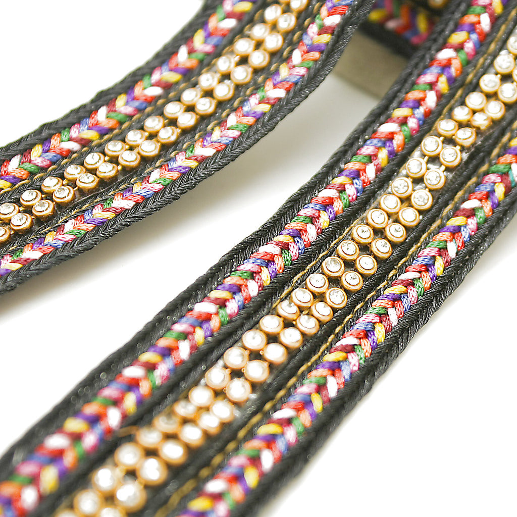BLACK MULTI-COLOR CRYSTAL RIBBON TRIM - sarahi.NYC