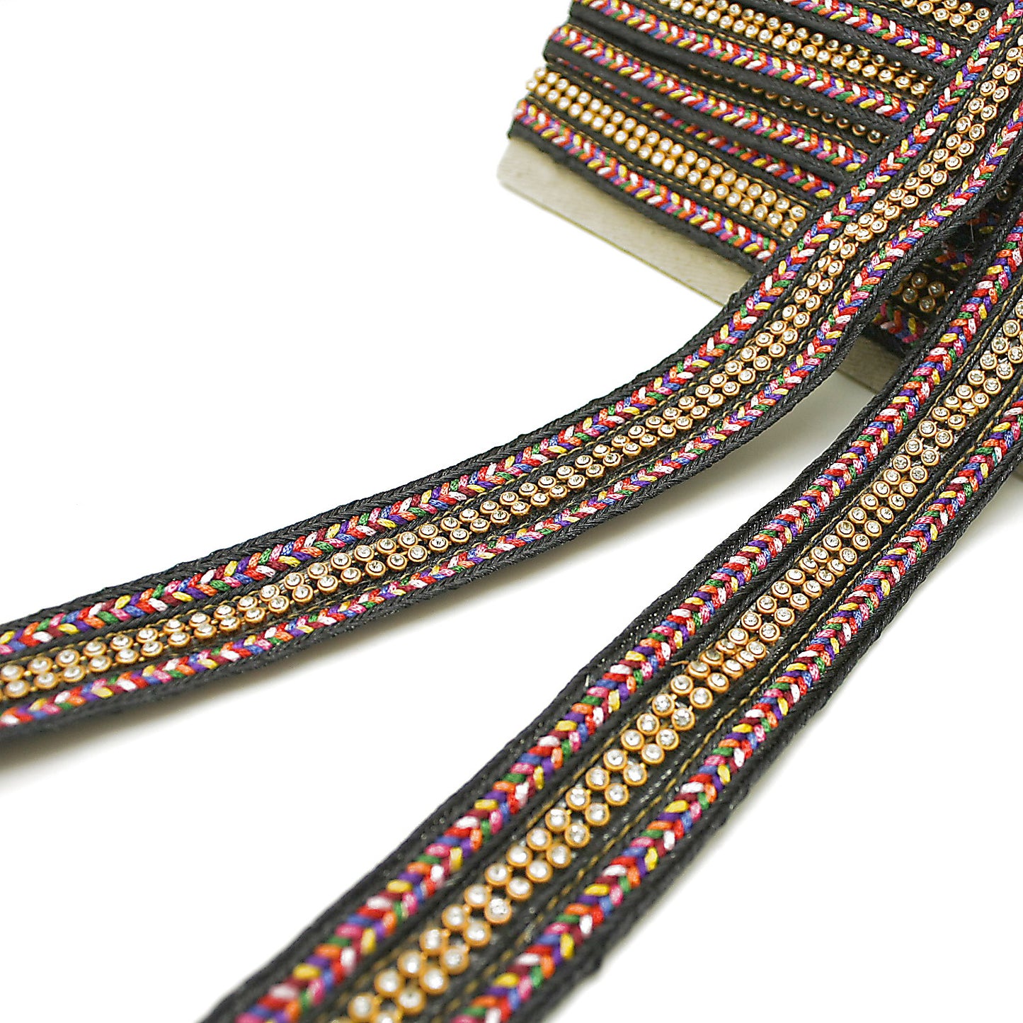 BLACK MULTI-COLOR CRYSTAL RIBBON TRIM - sarahi.NYC