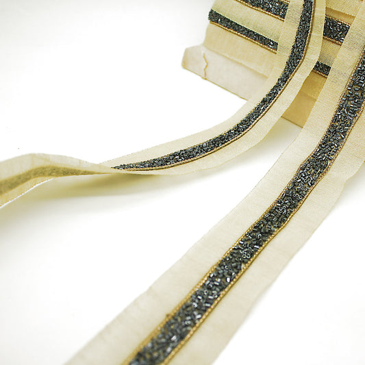 BLACK BUGLE BEADED FABRIC TRIM - sarahi.NYC