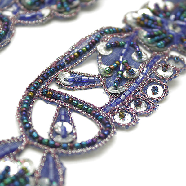 BLUE SILVER FLORAL BEADED SEQUIN TRIM - sarahi.NYC