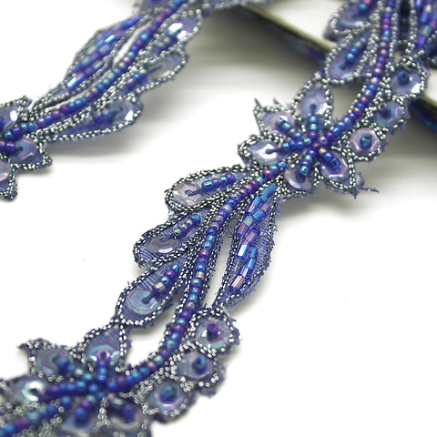 BLUE FLORAL SEQUIN BEADED TRIM - sarahi.NYC