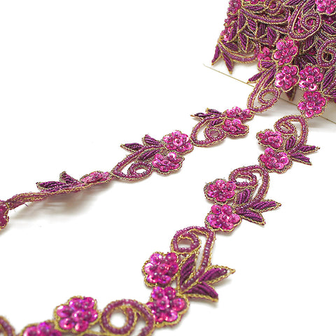 CERISE SEQUIN FLORAL BEADED TRIM - sarahi.NYC