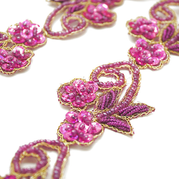 CERISE SEQUIN FLORAL BEADED TRIM - sarahi.NYC