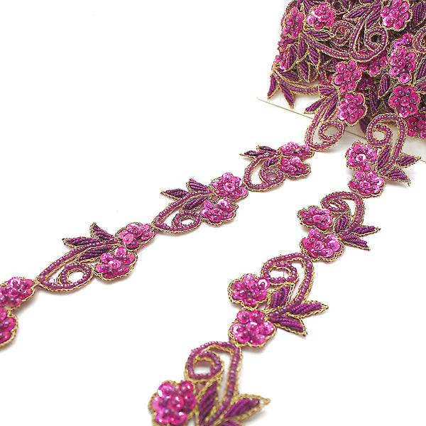 CERISE SEQUIN FLORAL BEADED TRIM - sarahi.NYC