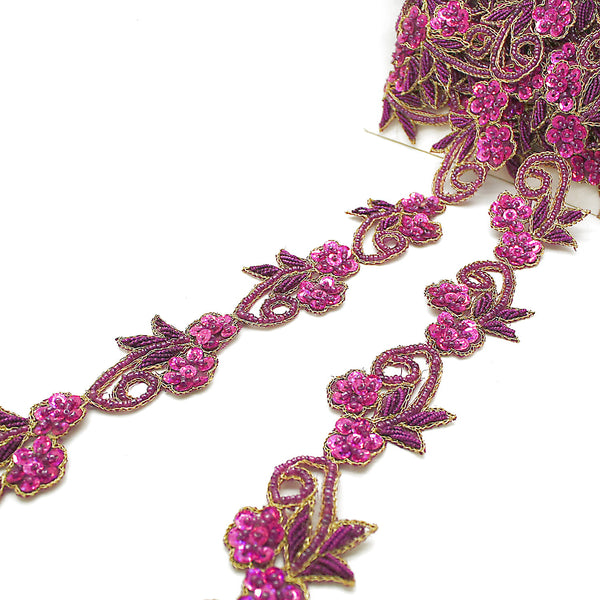 CERISE SEQUIN FLORAL BEADED TRIM - sarahi.NYC