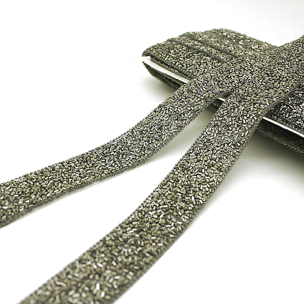 GUNMETAL HOTFIX BEADED TRIM - sarahi.NYC