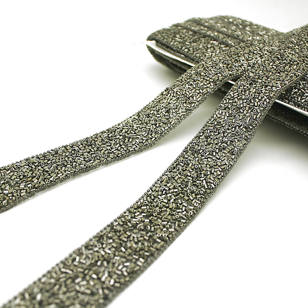GUNMETAL HOTFIX BEADED TRIM - sarahi.NYC