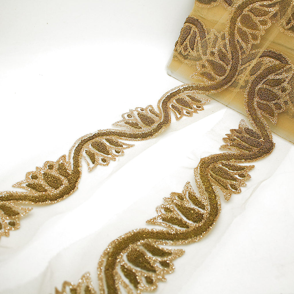 GOLD FLORAL BEADED NET TRIM - sarahi.NYC
