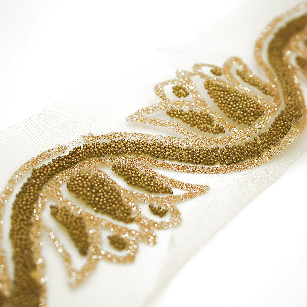 GOLD FLORAL BEADED NET TRIM - sarahi.NYC