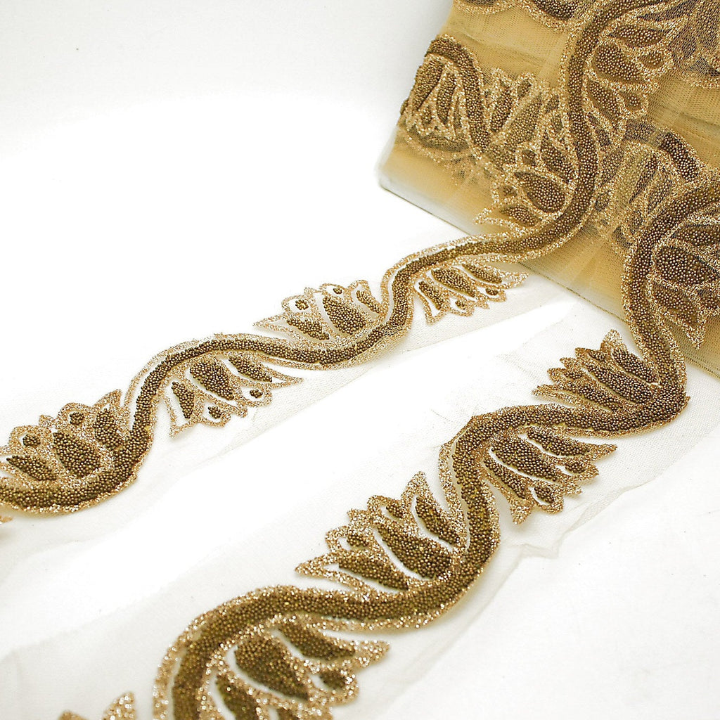 GOLD FLORAL BEADED NET TRIM - sarahi.NYC