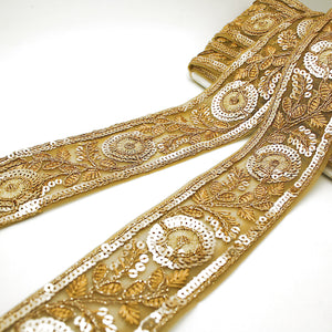 GOLD SEQUIN FLORAL RIBBON FABRIC TRIM - sarahi.NYC