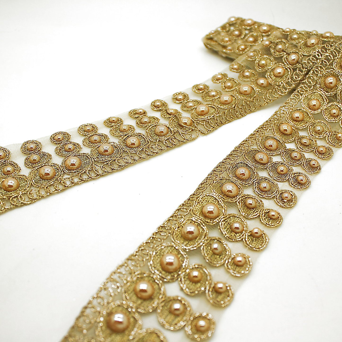 GOLD CIRCLE GEM NET FABRIC TRIM - sarahi.NYC