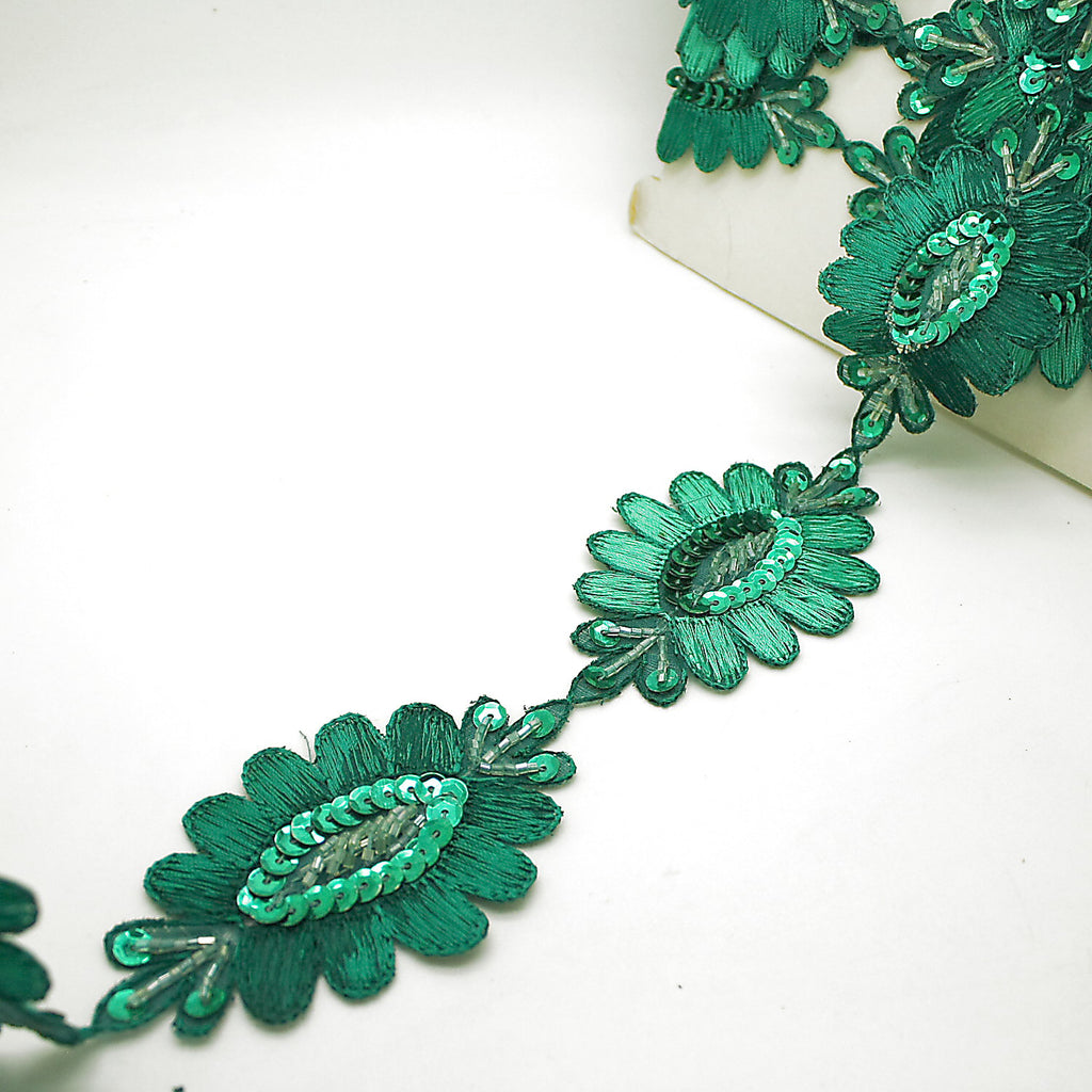 GREEN LARGE FLOWER SEQUIN BEADED TRIM - sarahi.NYC