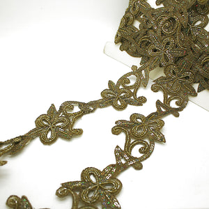 OLIVE GREEN FLORAL BEADED TRIM - sarahi.NYC