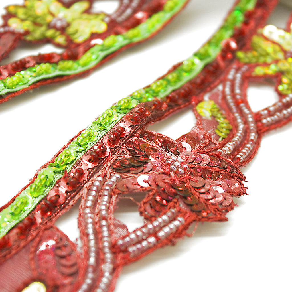 MAROON GREEN EDGING SEQUIN BEADED TRIM - sarahi.NYC