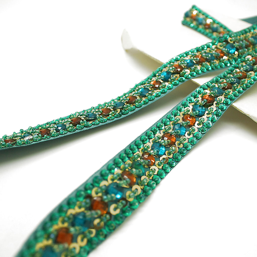 GREEN & ORANGE RHINESTONE TRIM - sarahi.NYC