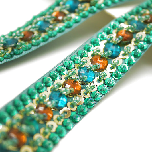 GREEN & ORANGE RHINESTONE TRIM - sarahi.NYC