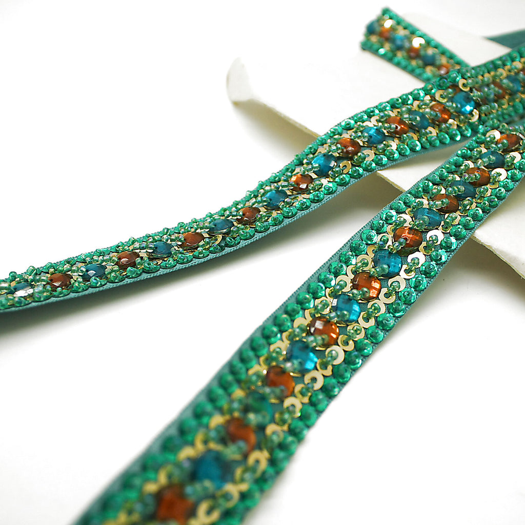 GREEN & ORANGE RHINESTONE TRIM - sarahi.NYC