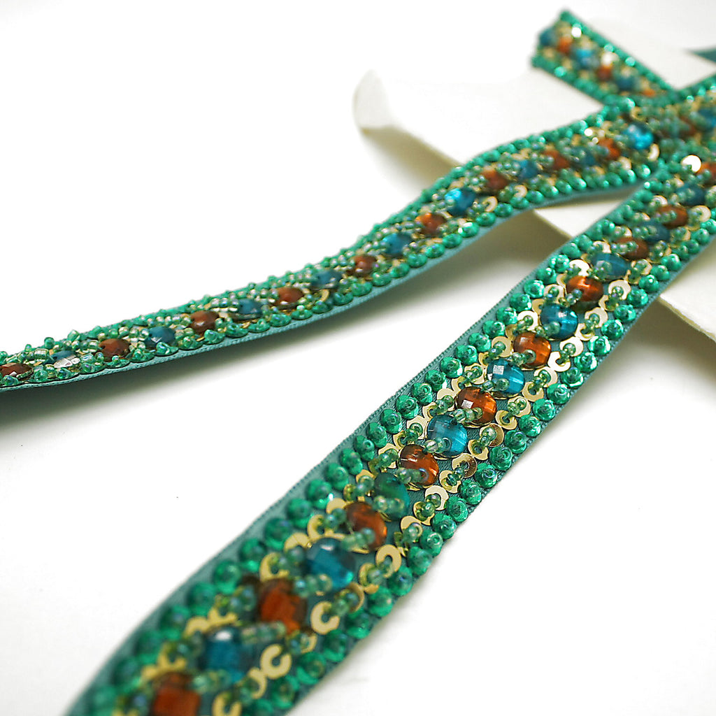 GREEN & ORANGE RHINESTONE TRIM - sarahi.NYC