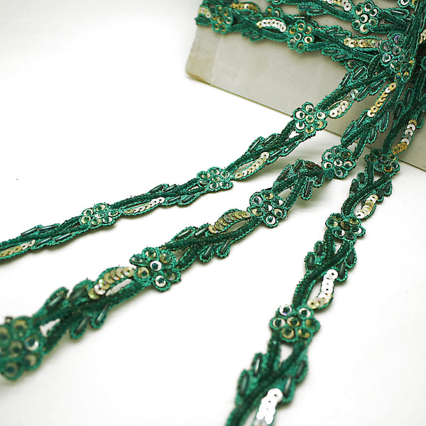 GREEN GOLD DELICATE EMBROIDERED SEQUIN TRIM - sarahi.NYC