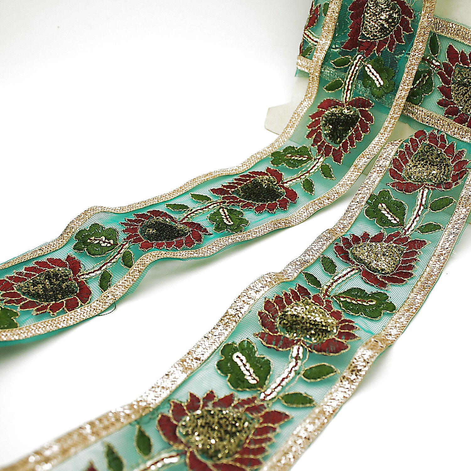 GREEN MESH EMBROIDERY RIBBON TRIM - sarahi.NYC