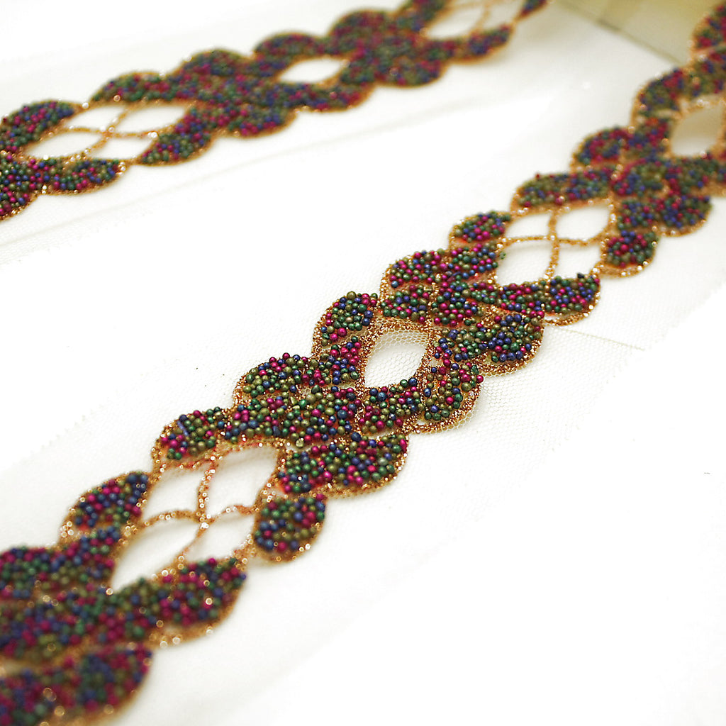 MULTI COLOR BEADED NET TRIM - sarahi.NYC