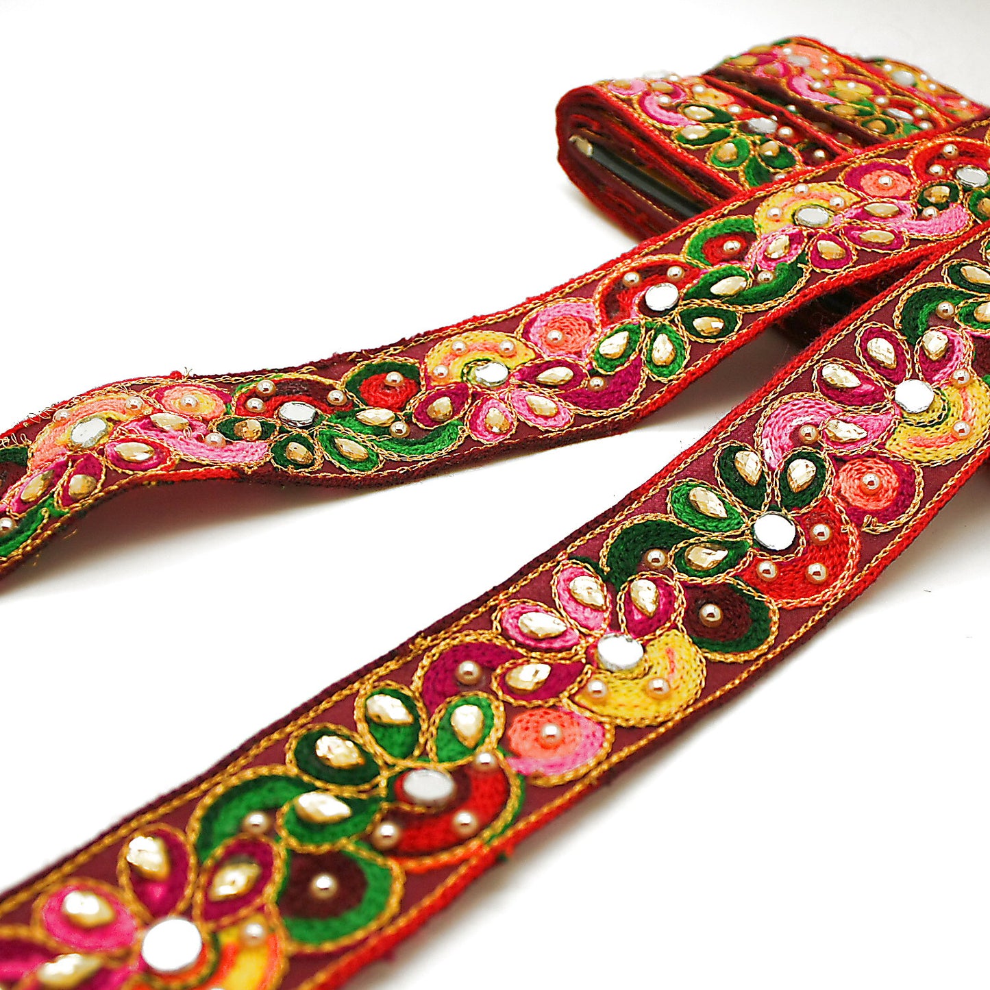 RED MULTI MIRROR RIBBON TRIM - sarahi.NYC