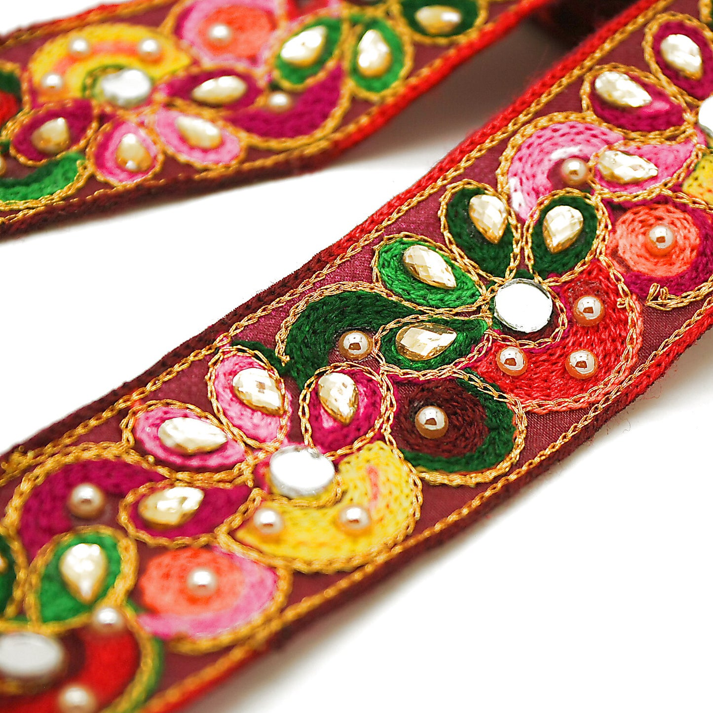 RED MULTI MIRROR RIBBON TRIM - sarahi.NYC