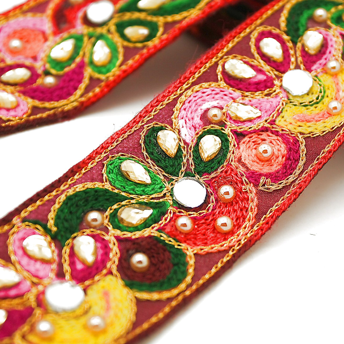 RED MULTI MIRROR RIBBON TRIM - sarahi.NYC