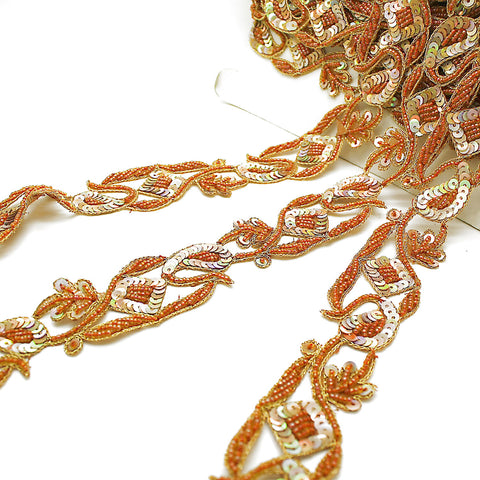 RUSTY ORANGE FLORAL SEQUIN EMBROIDERY TRIM - sarahi.NYC