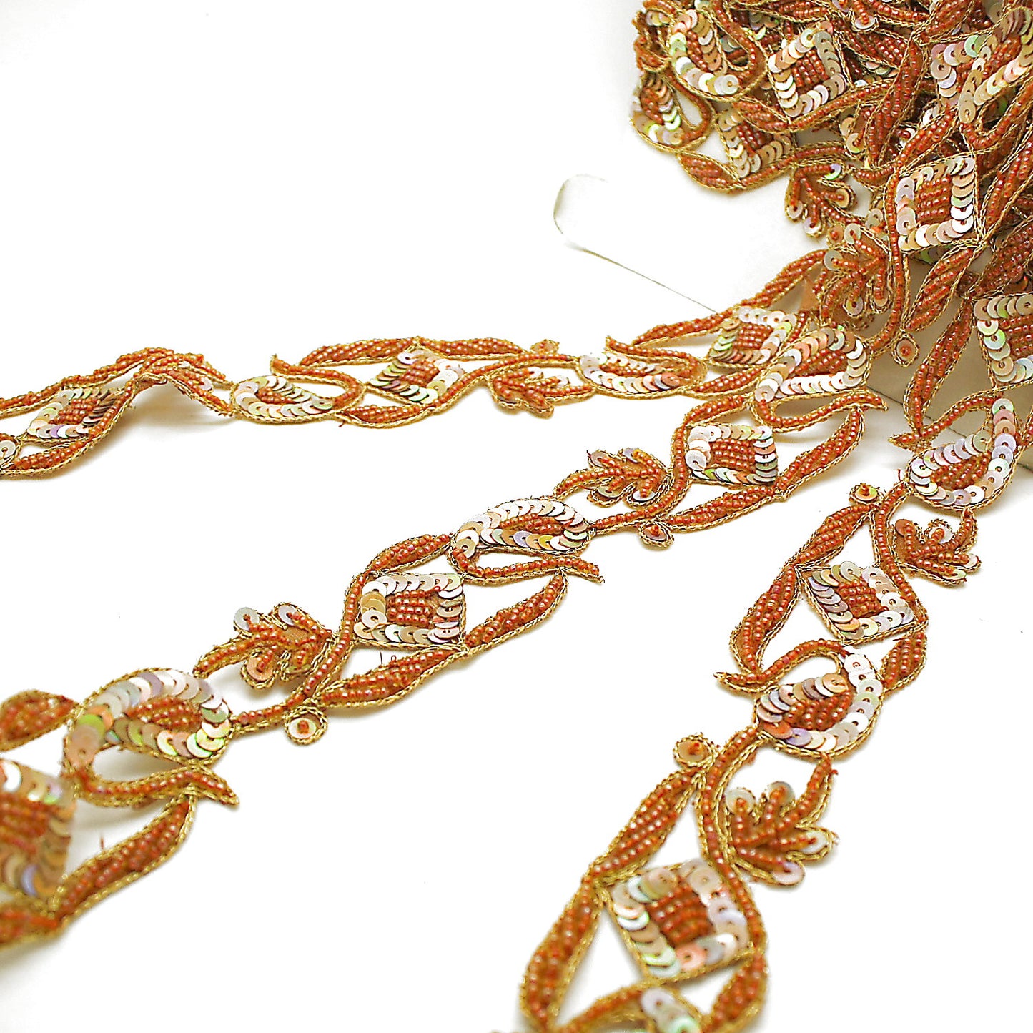 RUSTY ORANGE FLORAL SEQUIN EMBROIDERY TRIM - sarahi.NYC