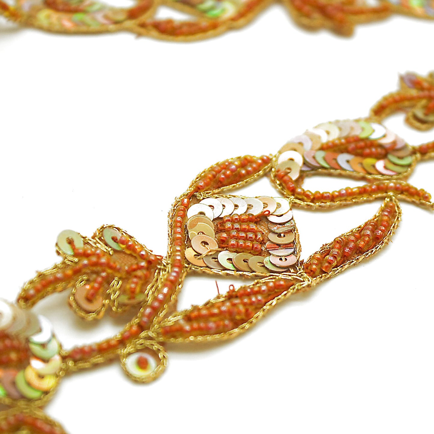 RUSTY ORANGE FLORAL SEQUIN EMBROIDERY TRIM - sarahi.NYC