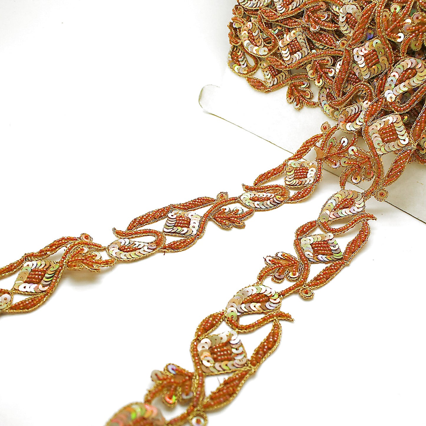 RUSTY ORANGE FLORAL SEQUIN EMBROIDERY TRIM - sarahi.NYC